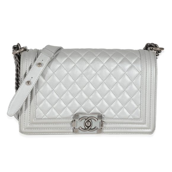Chanel Silver Calfskin Medium Boy Bag - Picture 1 of 8